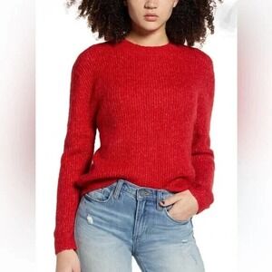 BP. Red Marled Ribbed Metallic Gold Fleck Sweater Sz S